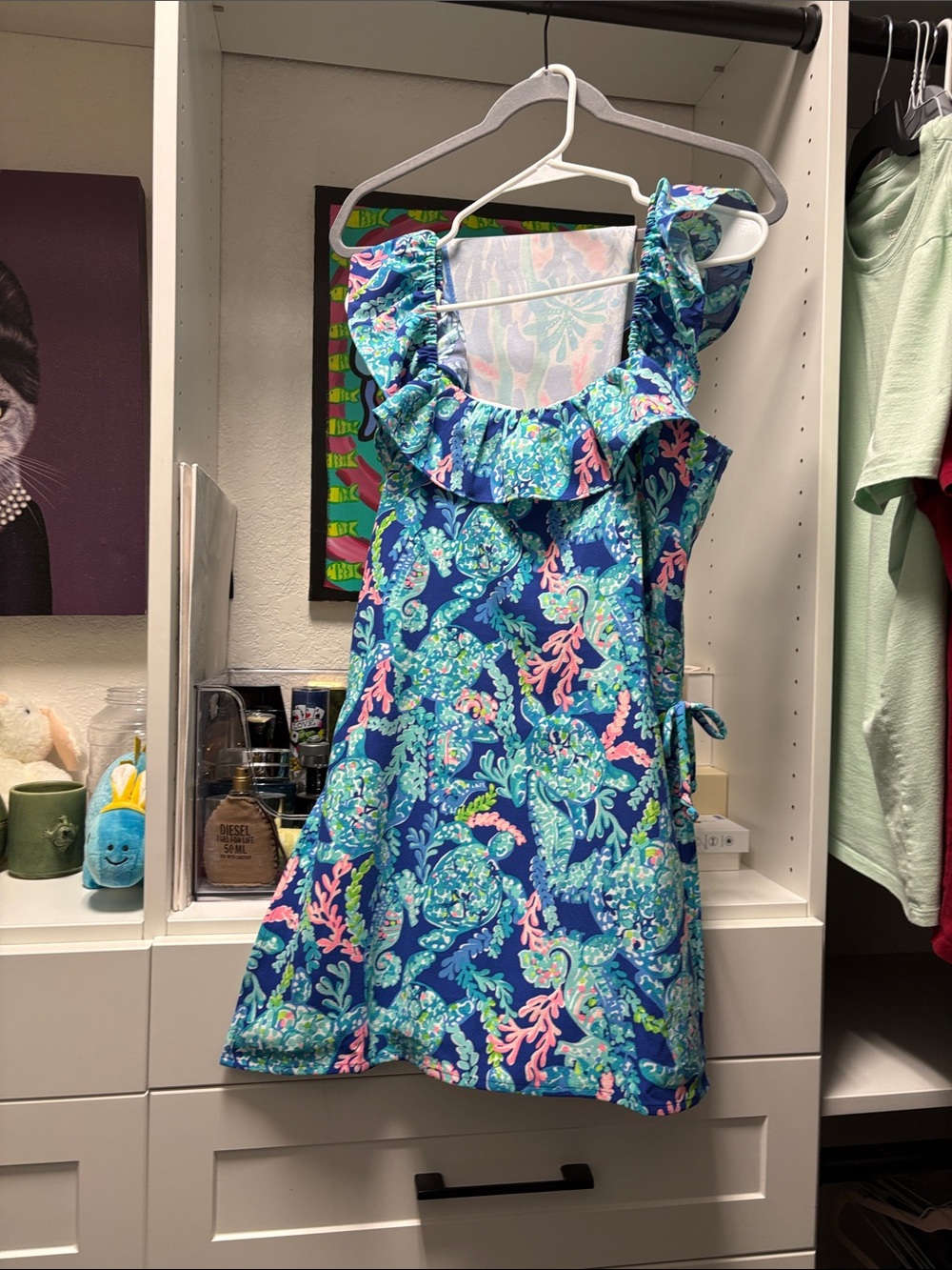 Lilly Pulitzer Navy Floral Ruffle Sundress with Coral Accents